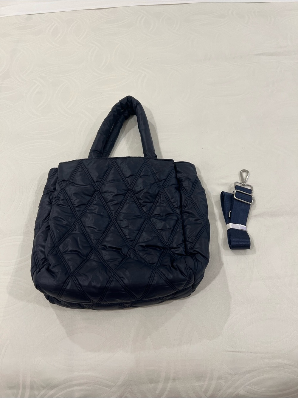 Do everything in love Quilted Tote Bag with Detachable Strap - Black